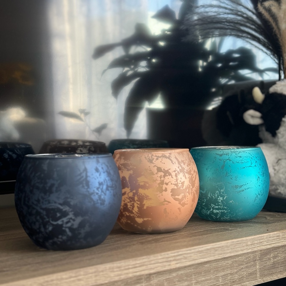 Elegant Home Accents Candle Holders Set- Blue, Peach, and Teal 4x4,5 inches